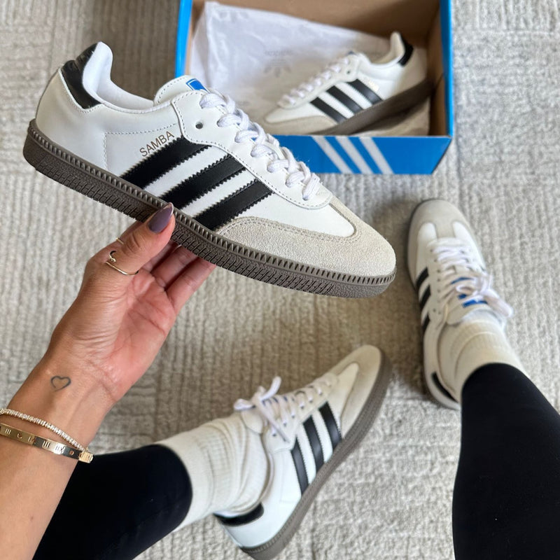 ADIDAS SAMBA DE COURO BRANCO PRETO