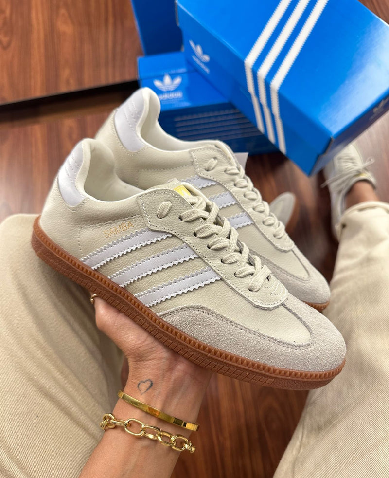 ADIDAS SAMBA DE COURO BEGE BRANCO