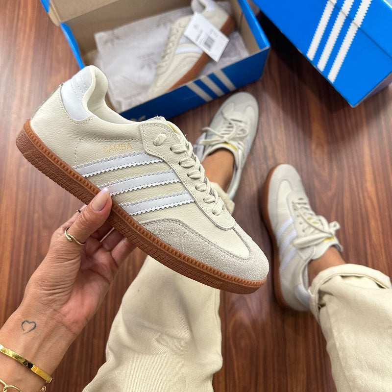 ADIDAS SAMBA DE COURO BEGE BRANCO